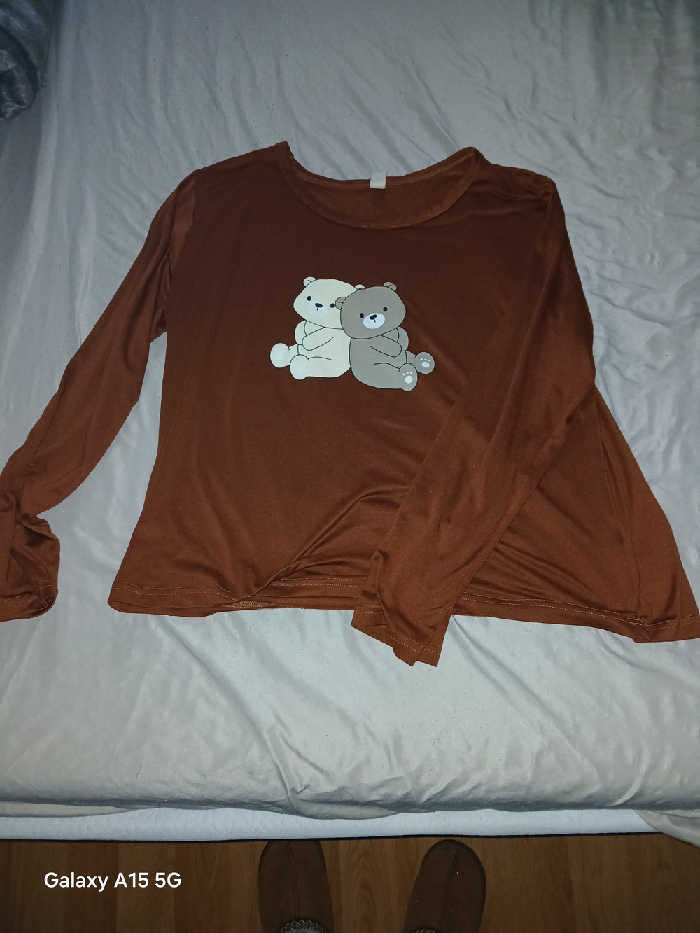 Source Unknown Brown Long-Sleeve Bear Graphic Pajama Top
